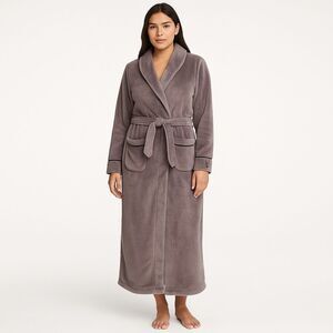 Victoria’s Secret Fluffy Fleece Plush Purple Grey Long Robe with Belt & Pockets